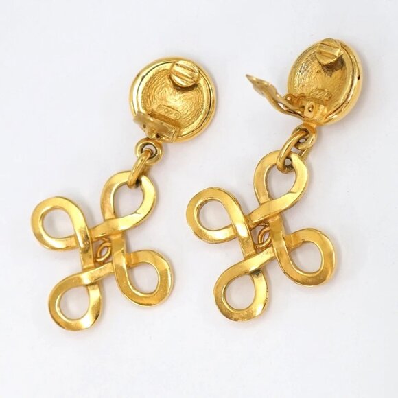 CHANEL CC Logos Cross Dangle Earrings Gold Tone - Picture 12 of 15